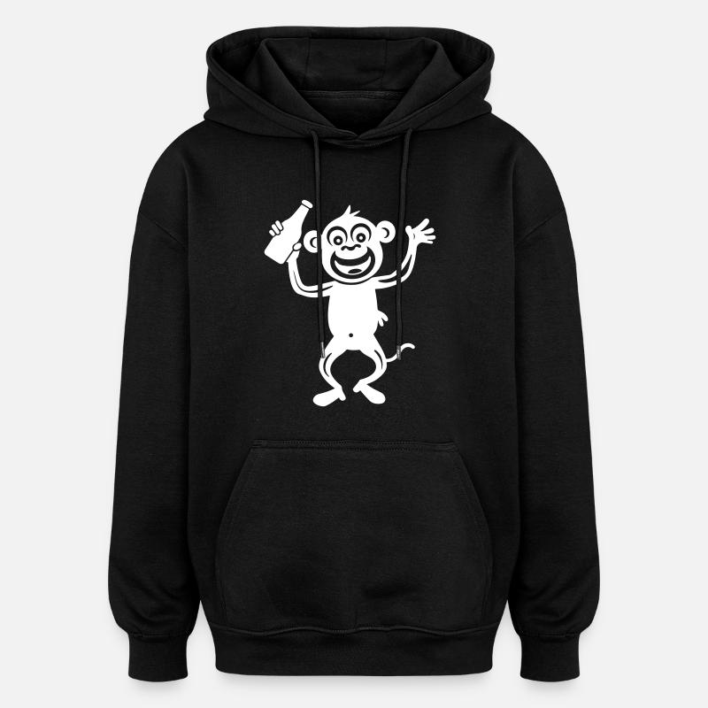 Monkey Beer Bottle - Oversized Unisex Hoodie - black
