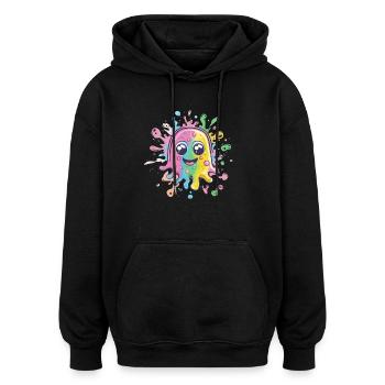 Bunter Farbklecks mit Gesicht - Oversized Unisex Hoodie - Schwarz - Vorne - Noah (186cm)