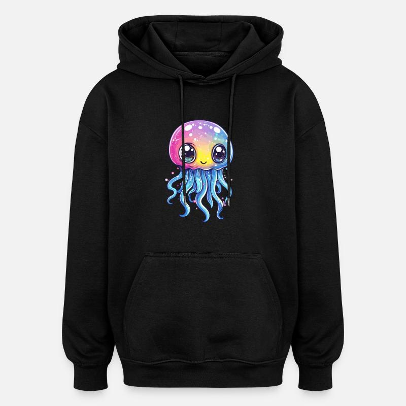 Regenbogen-Qualle - Oversized Unisex Hoodie - Schwarz