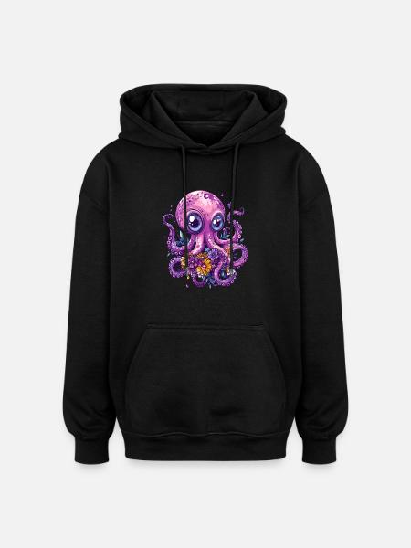 Octopus with flowers - Oversized Unisex Hoodie - black