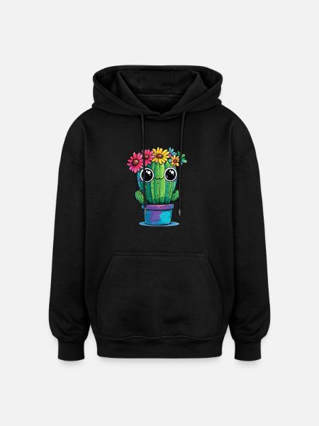 Kaktus mit Blumenkranz - Oversized Unisex Hoodie - Schwarz