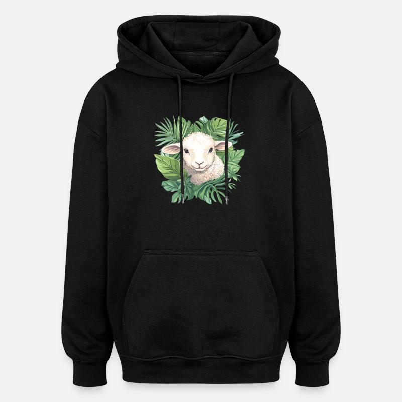 Sheep with leaves - Oversized Unisex Hoodie - black