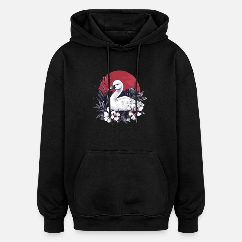 Schwan mit Blumen - Oversized Unisex Hoodie - Schwarz