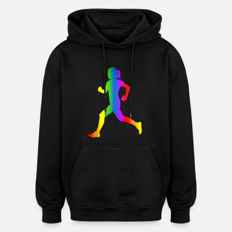 Bunter Läuferin Regenbogen - Oversized Unisex Hoodie - Schwarz