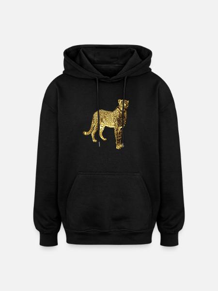 Léopard Doré Graffiti Art - Sweat à capuche oversize unisexe - noir