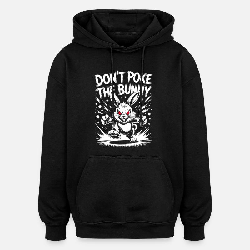 Angry Bunny Protest Design - Oversized Unisex Hoodie - black