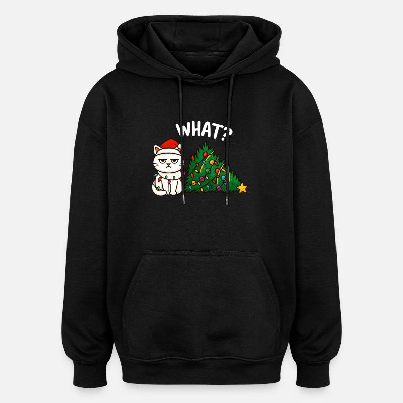 Lumières de Noël Annyoed Cat - Sweat à capuche oversize unisexe - noir