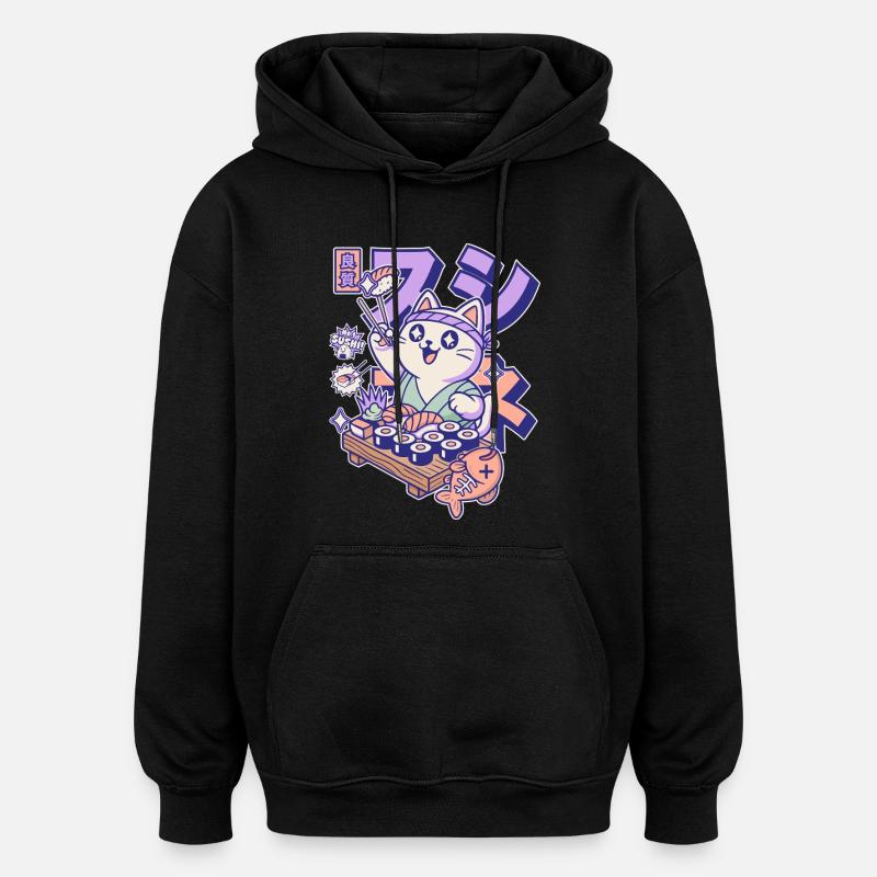 Sushi Chefkoch Katze  - Oversized Unisex Hoodie - Schwarz
