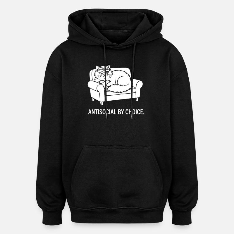 Antisocial by Choice Cat Gift - Oversized Unisex Hoodie - black