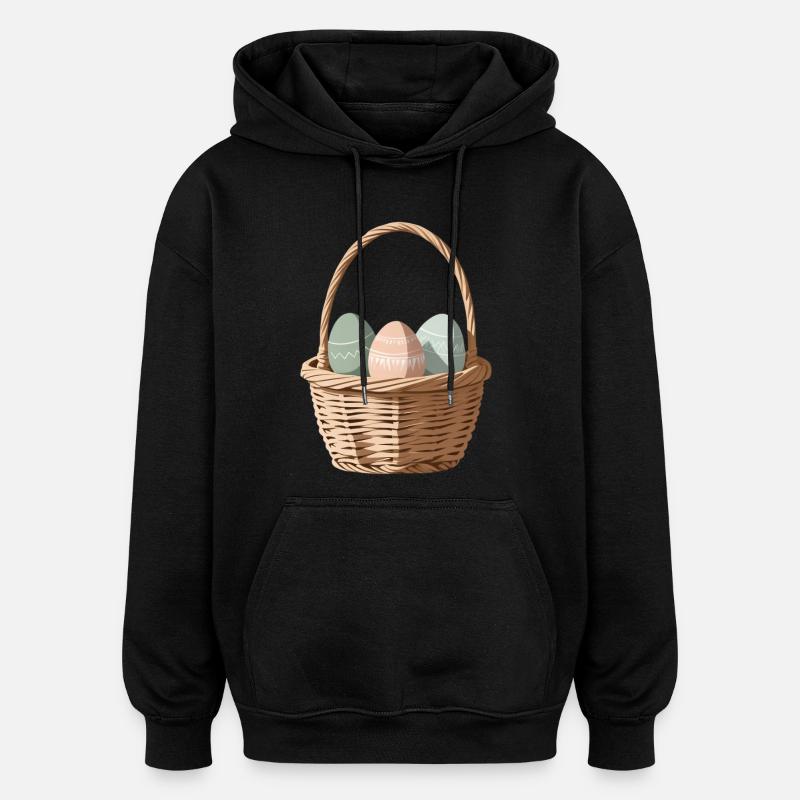 Œufs pastel dans un panier - Sweat à capuche oversize unisexe - noir