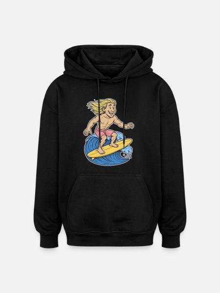 Blonde Surfer on Wave - Oversized Unisex Hoodie - black