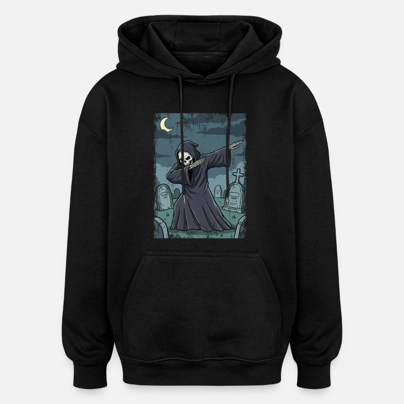 Faucheuse dans le cimetière nocturne - Sweat à capuche oversize unisexe - noir