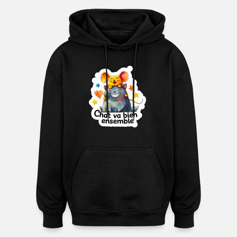 Chat et Souris Heureux Ensemble - Sweat à capuche oversize unisexe - noir