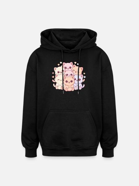 Pastel Cat Gang - Oversized Unisex Hoodie - black