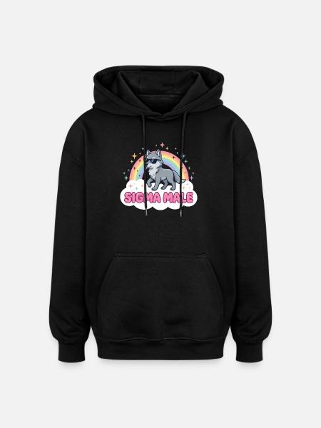 Sigma Male Wolf – Funny Meme Design - Oversized Unisex Hoodie - black