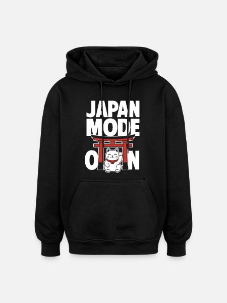Japan Mode On Lucky Cat Design - Oversized Unisex Hoodie - black