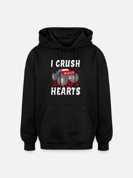 I Crush Hearts Valentines Day Monster Truck - Oversized Unisex Hoodie - black