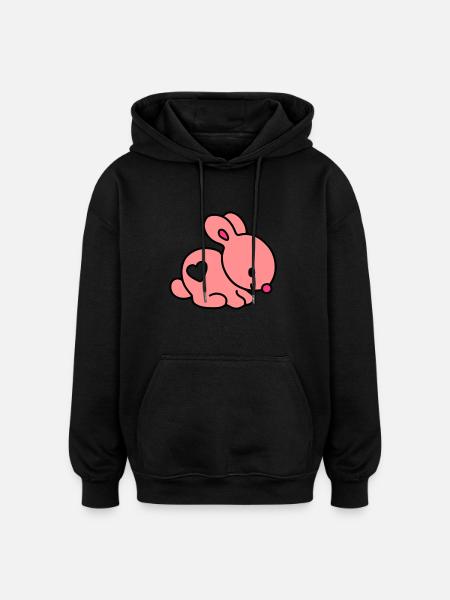lapin coeur - Sweat à capuche oversize unisexe - noir