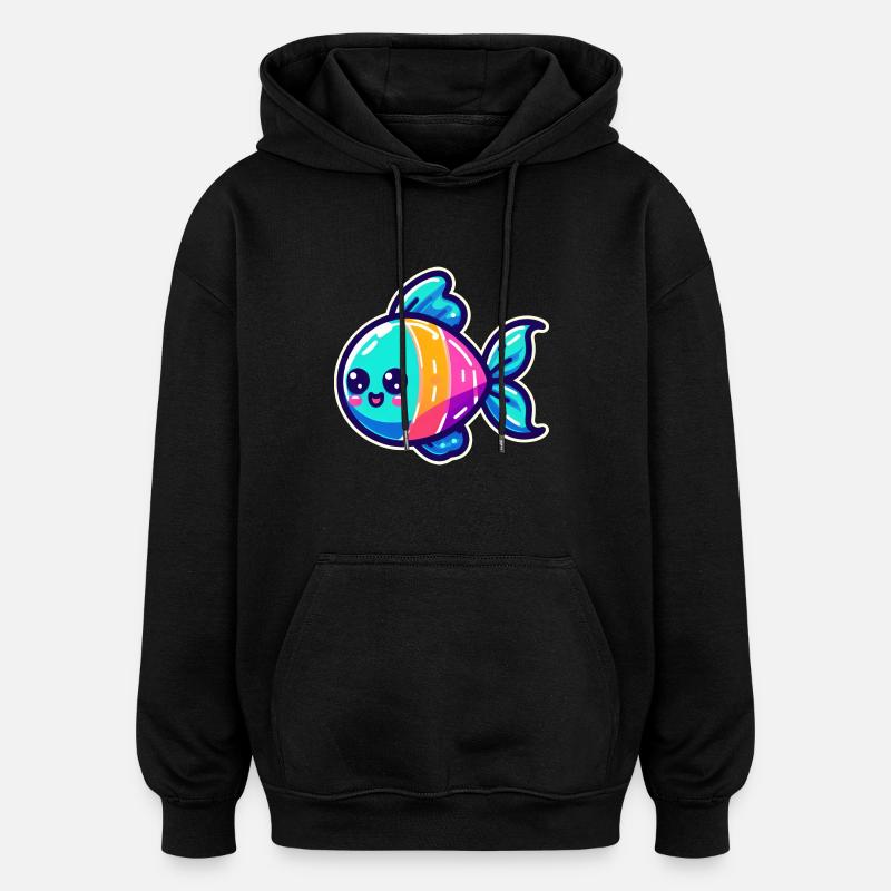 Regenbogen Fisch Design - Oversized Unisex Hoodie - Schwarz