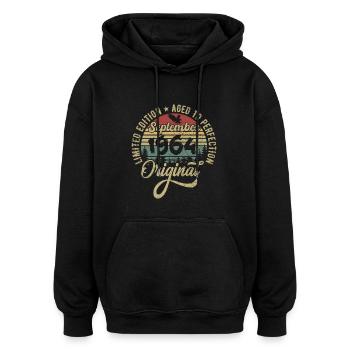 61. Geburtstag September 1964 - 61 Jahre alt - Oversized Unisex Hoodie - Schwarz - Vorne - Noah (186cm)