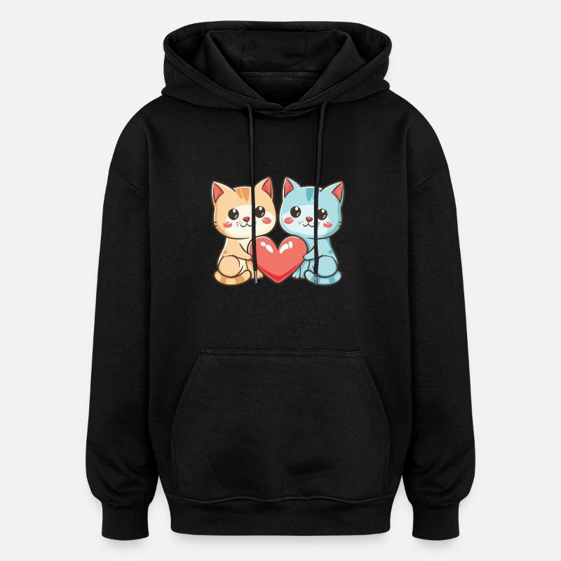 Chat Couple Amour Saint-Valentin - Sweat à capuche oversize unisexe - noir