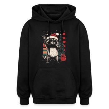 Waschbär mit Sonnenbrille und Weihnachtsmütze - Oversized Unisex Hoodie - Schwarz - Vorne - Noah (186cm)