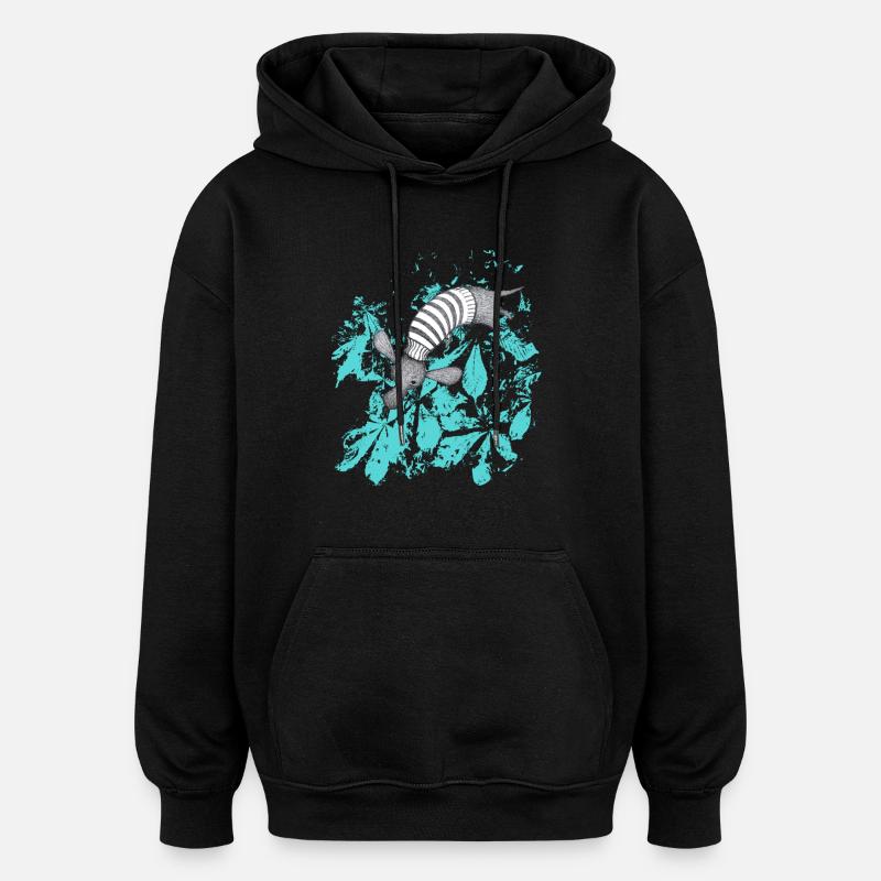 Dackel mit türkisen Blättern - Oversized Unisex Hoodie - Schwarz