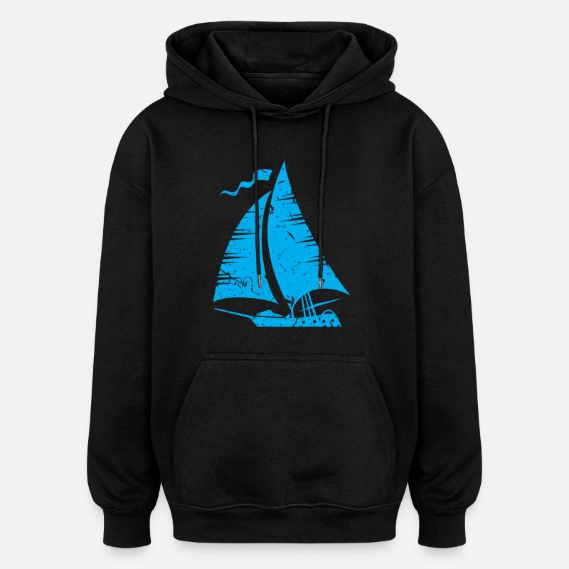 voilier design bleu - Sweat à capuche oversize unisexe - noir