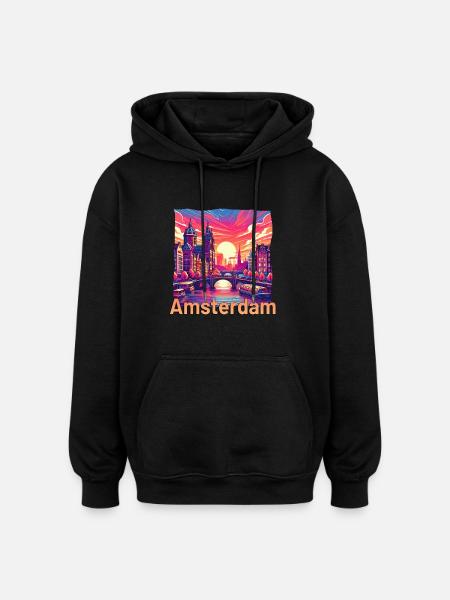 Amsterdam Sunset Canal Violet Grunge - Oversized Unisex Hoodie - black