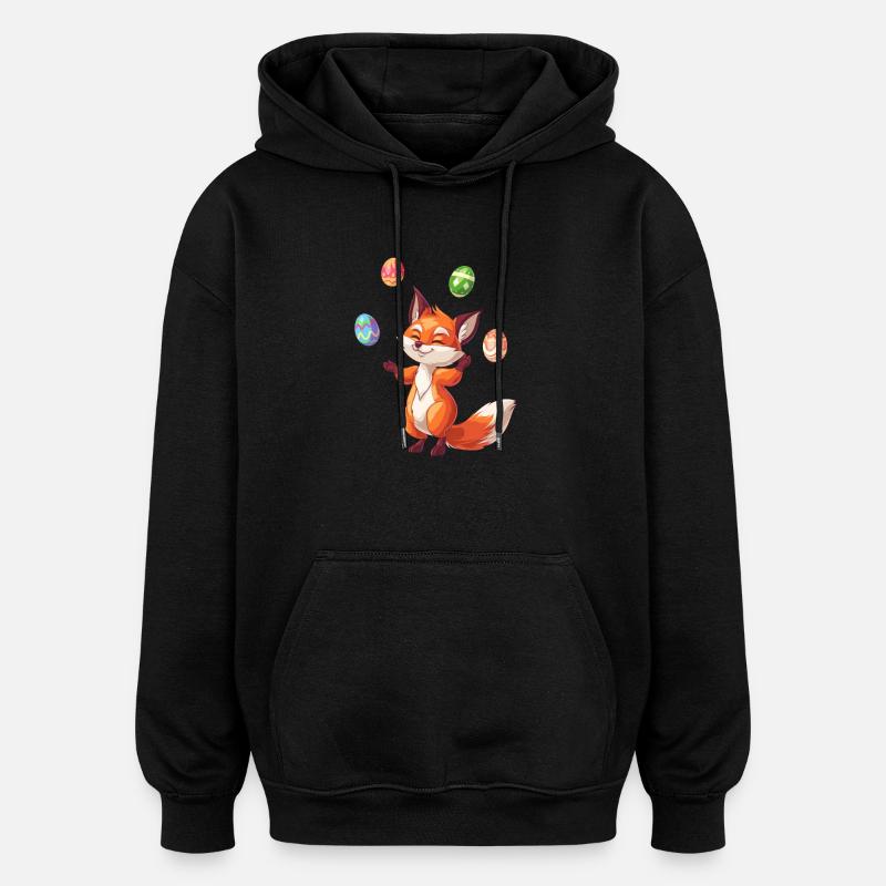 Easter Red Fox Juggling Eggs - Oversized Unisex Hoodie - black