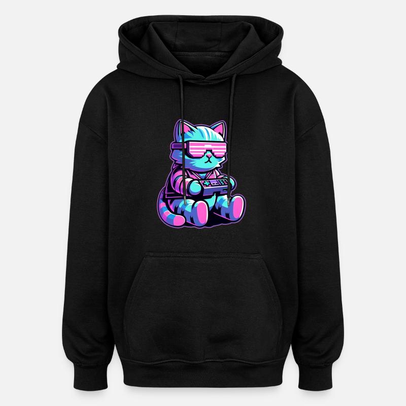 Chat Cool Gamer - Sweat à capuche oversize unisexe - noir