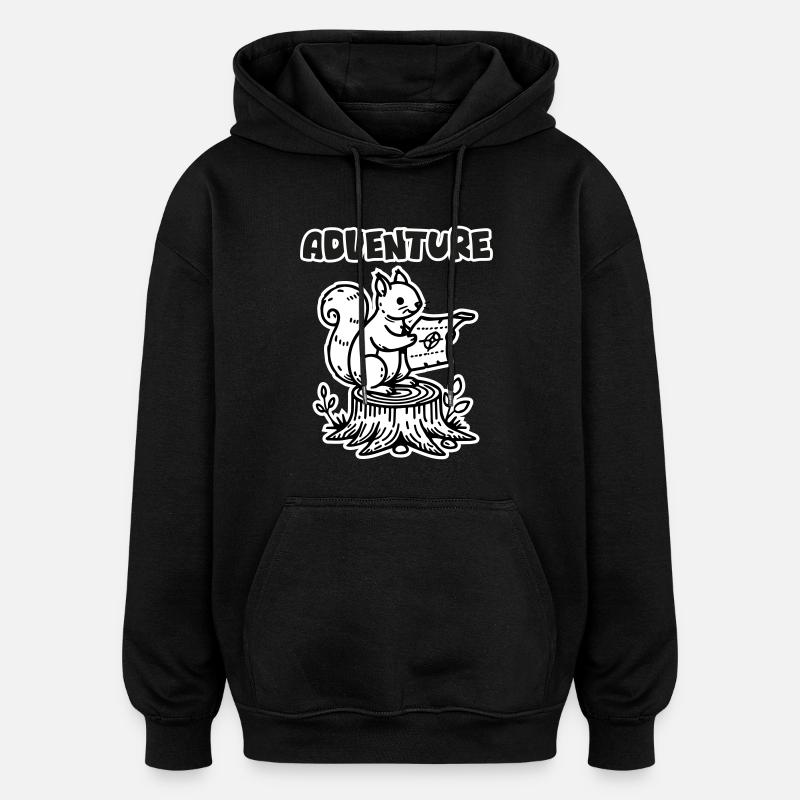 Écureuil tenant une carte - Design « Aventure » - Sweat à capuche oversize unisexe - noir