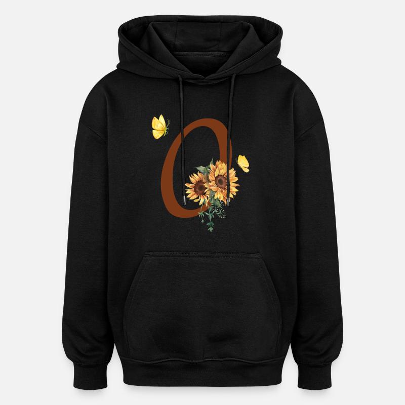 Lettre o tournesol papillon - Sweat à capuche oversize unisexe - noir