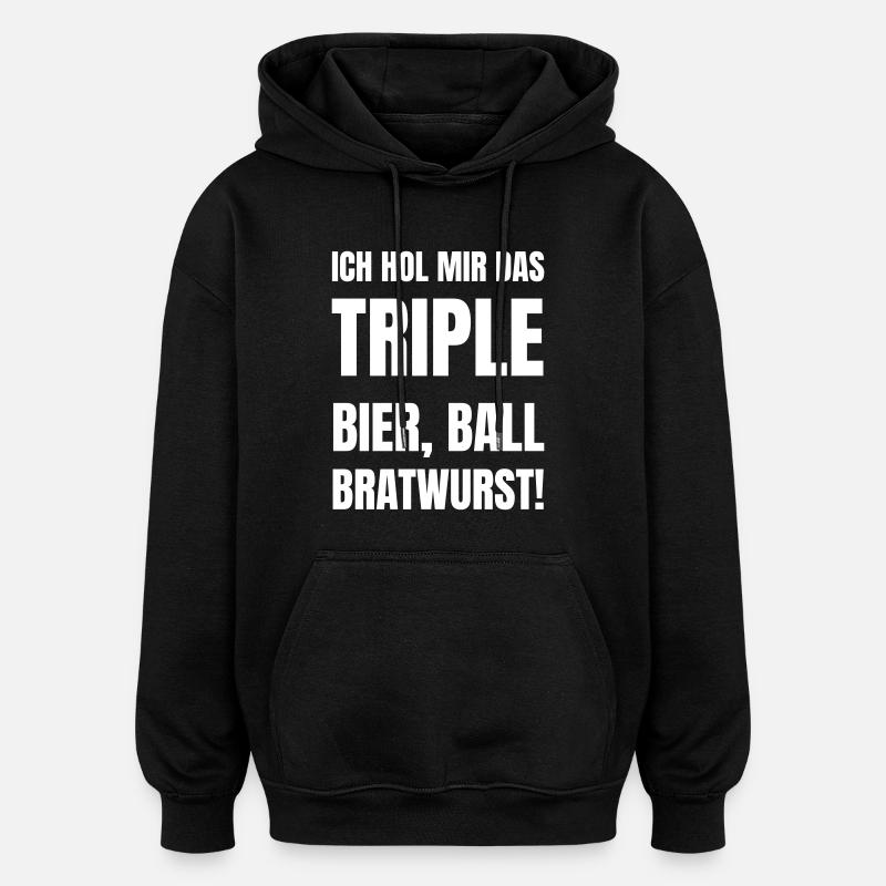 Bière, balle, bratwurst. - Sweat à capuche oversize unisexe - noir