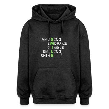 SMILE – Positivity Word Art - Oversized Unisex Hoodie - Anthrazit - Vorne - Noah (186cm)