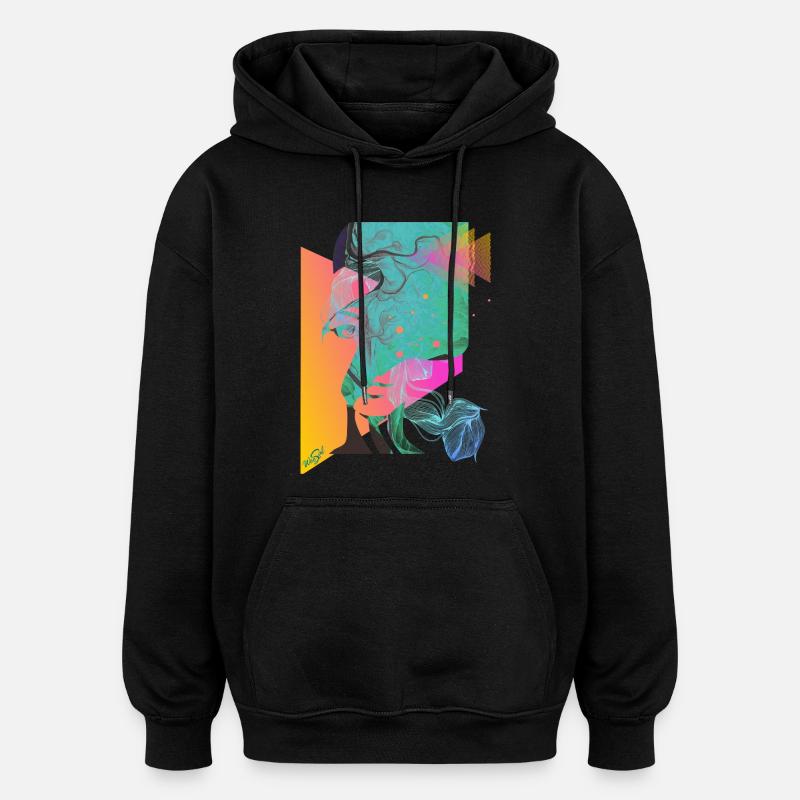 abstraktes Gesicht - Oversized Unisex Hoodie - Schwarz