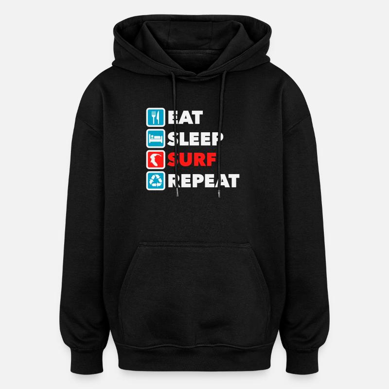 Eat Sleep Surf Repeat - Oversized Unisex Hoodie - Schwarz