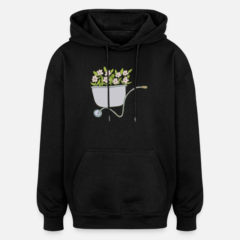 Brouettes Fleurs - Sweat à capuche oversize unisexe - noir