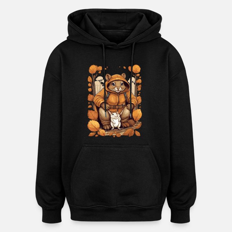 Cute squirrel with mouse - Oversized Unisex Hoodie - black