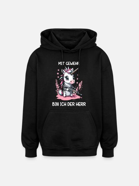 Einhorn mit Jagdgewehr - Oversized Unisex Hoodie - Schwarz
