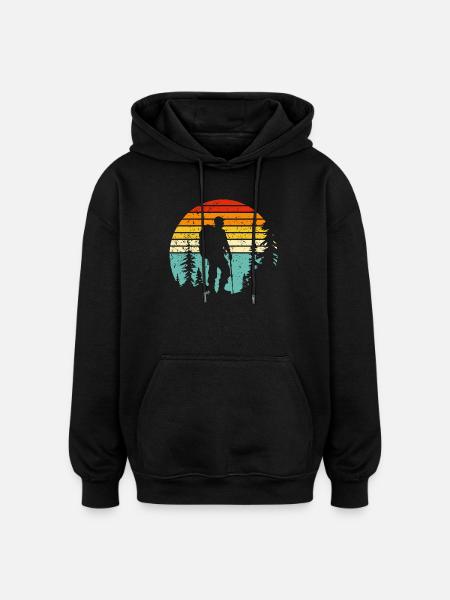 Wanderer-Silhouette zur Retro-Schlafenszeit - Oversized Unisex Hoodie - Schwarz