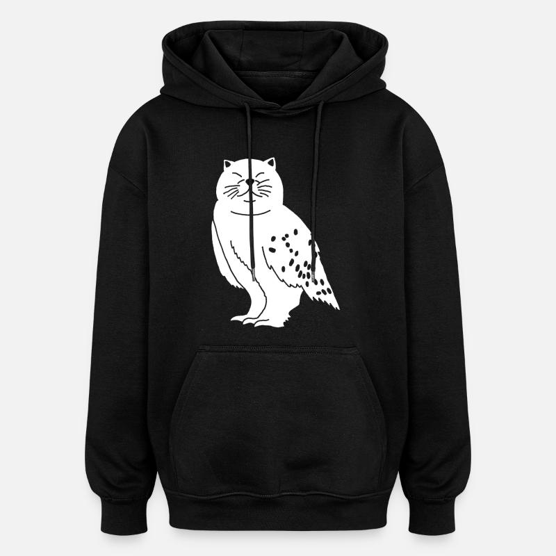 Chat chouette - Sweat à capuche oversize unisexe - noir