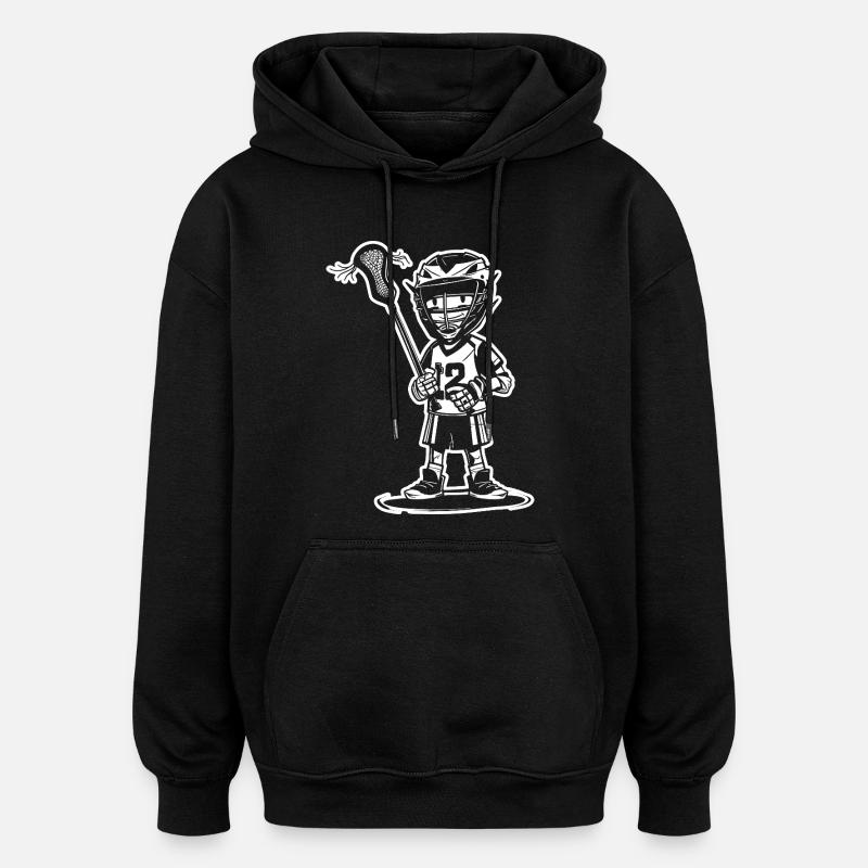 Lacrosse Junge Cartoon Stil - Oversized Unisex Hoodie - Schwarz