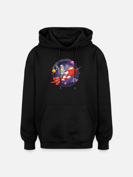 The astronaut and the red rocket in space - Oversized Unisex Hoodie - black