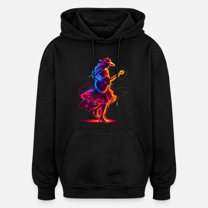 Guitariste Girl Synthwave - Sweat à capuche oversize unisexe - noir