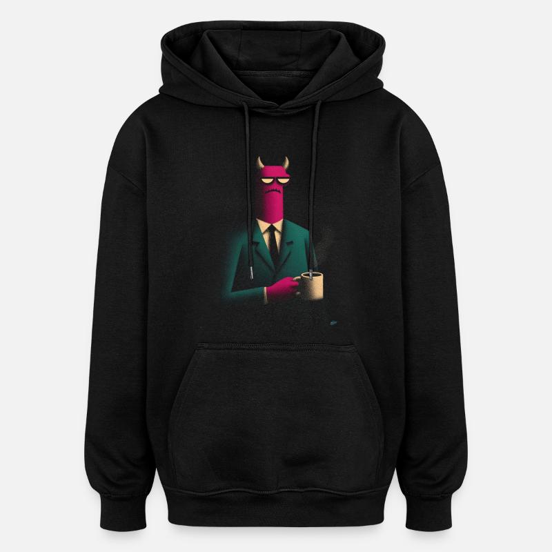 Dämon im Anzug mit Kaffee - Oversized Unisex Hoodie - Schwarz