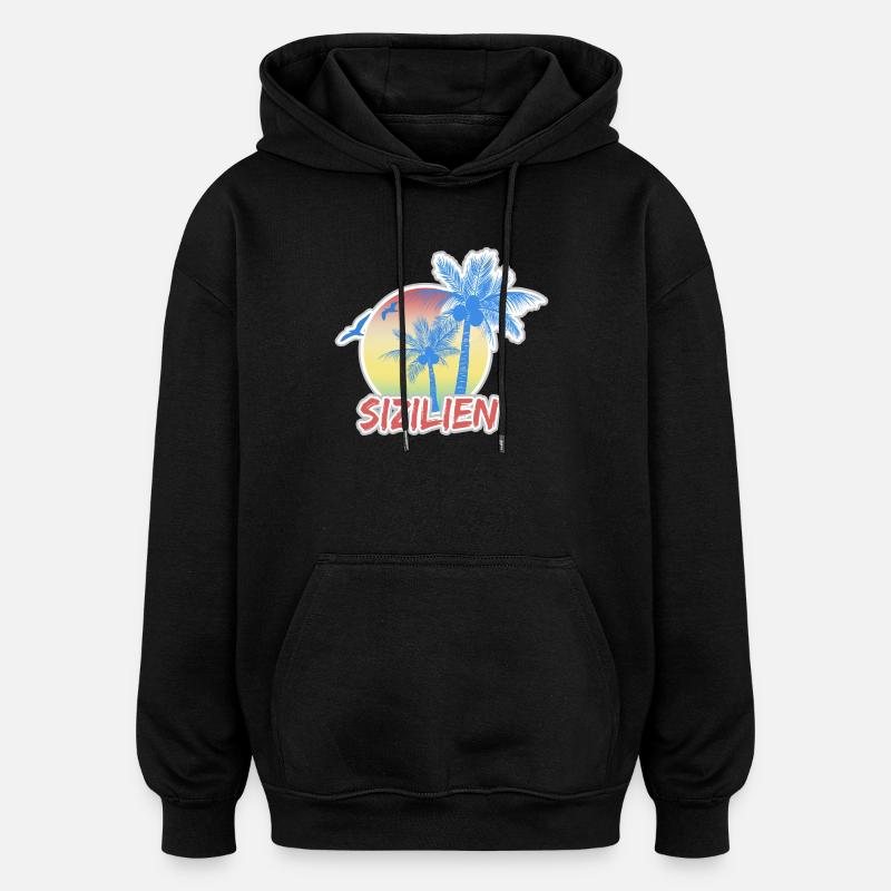La Sicile comme vacances - Sweat à capuche oversize unisexe - noir