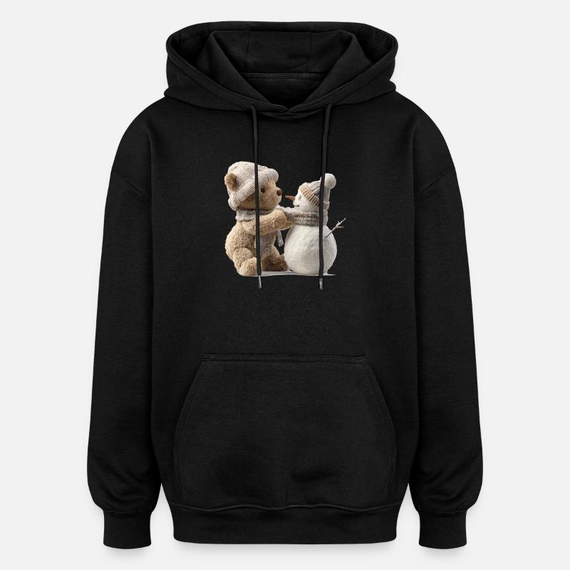 Winter cuddle teddy meets snowman - Oversized Unisex Hoodie - black