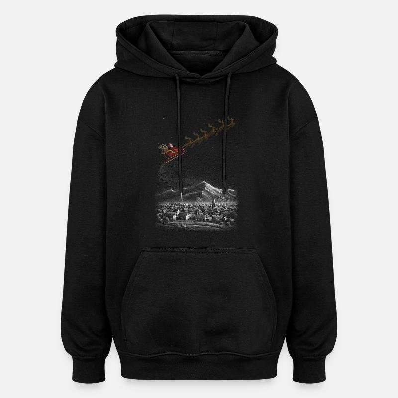 Sternen-Schlittenfahrt im Winterschnee - Oversized Unisex Hoodie - Schwarz