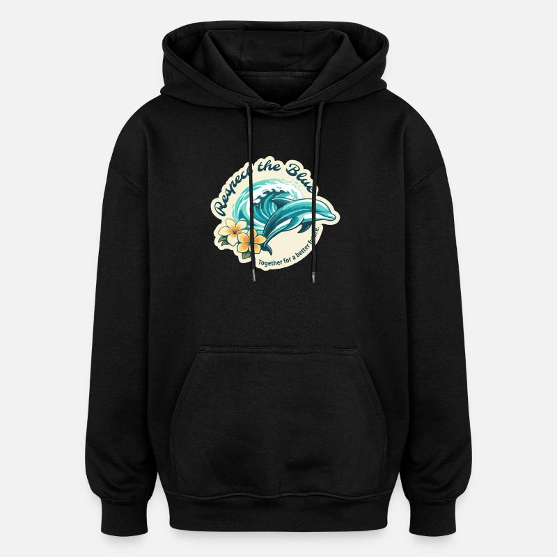 Protect the Blue - Delfin - Oversized Unisex Hoodie - Schwarz